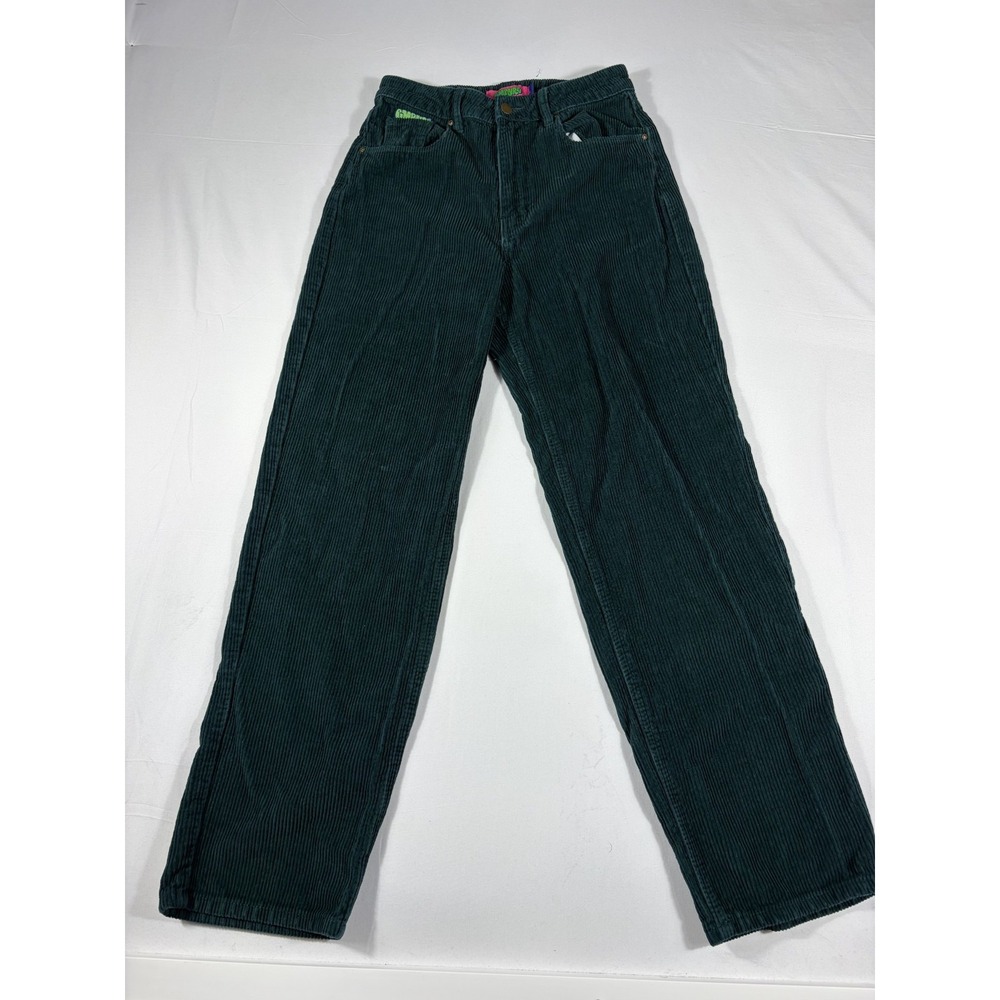Empyre Tori Skater Pants Women 6 Green Corduroy Relaxed Fit Pockets Straight Leg